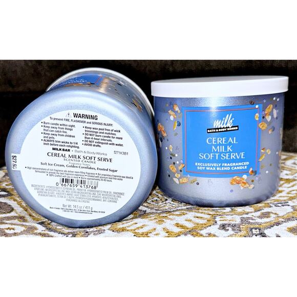 Lot of 2 Bath & Body Works Cereal Milk Bar Soft Serve Large 3-Wick Candle 14.5oz - Picture 3 of 4